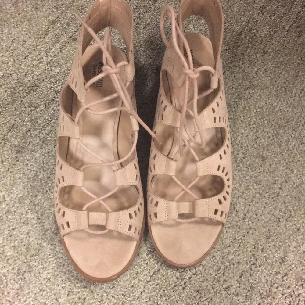 Blush colored lace up sandals